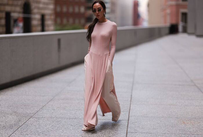 Total look rosa Vestido largo rosa palo