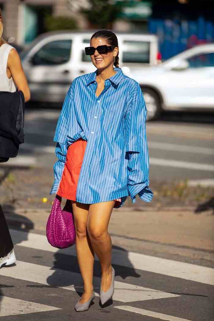 Moda camisa de rayas Camisa oversize azul para el verano